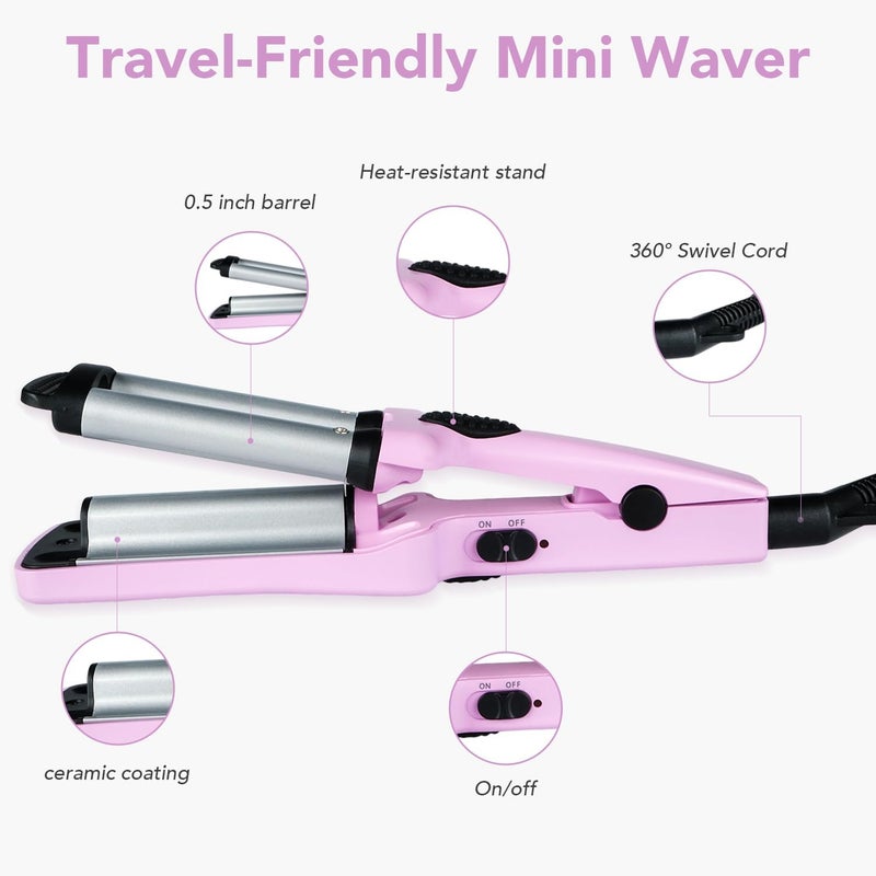 Ouphiny Mini Hair Crimper, 3 Barrel Curling Iron 1/2 Inch with Dual Voltage, Travel Beach Waver Curling Iron for Short to Medium Hair, Purple - Image 5